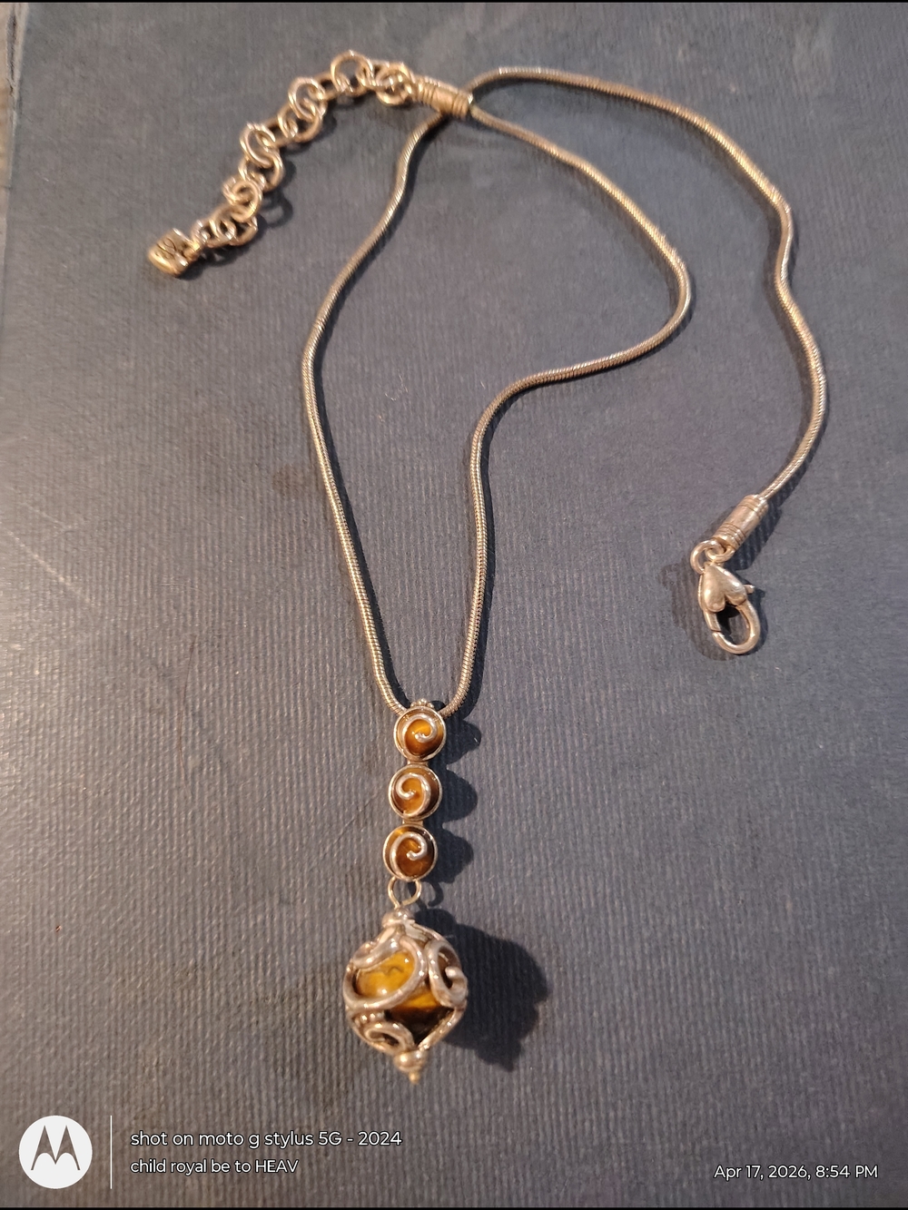 Sterling Silver Hand Crafted Vintage Tigers Eye Necklace - Women Jewelry By OB